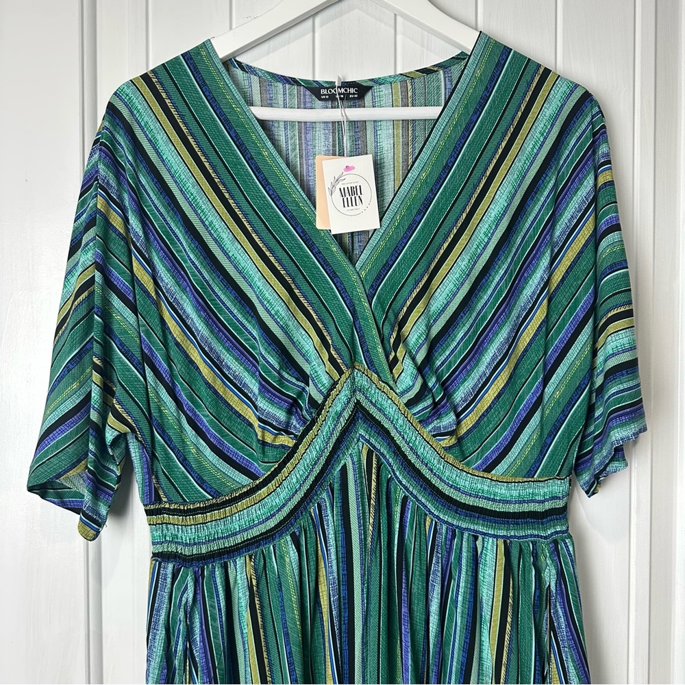 BloomChic Striped Maxi Dress in Green and Blue - Picture 3 of 8